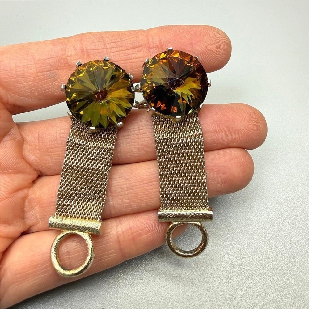 Dante Vintage Mesh Wrap Around Cufflinks Rivoli Crystals 2"